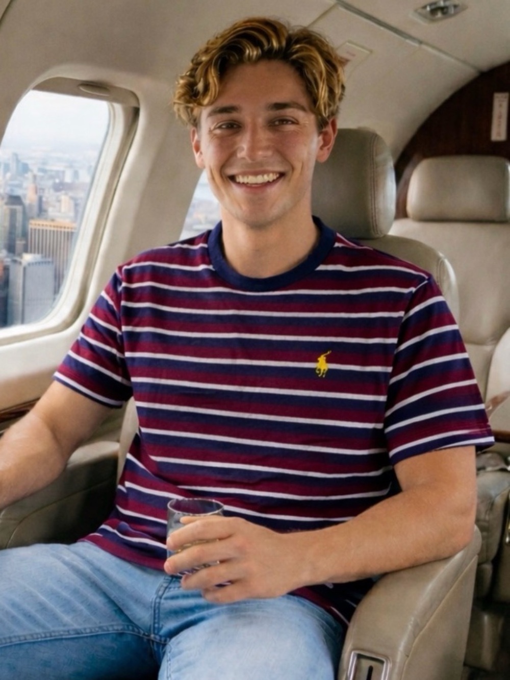 Polo by Ralph Lauren Men's Tee - Navy, Burgundy and White Stripes